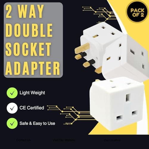 2 Way 3 Pin Power Plug Adaptor Splitter 13A Multi Wall Plug Cube 3 pins Socket Splitter Extension Plug adaptor UK Socket Splitter Block for Kitchen, Home, Office etc (pack of 2) — view 3