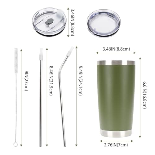 Y·J&H 20oz (550ml) Travel Tumbler Double Wall Vacuum Insulated Coffee Mug Stainless Steel Coffee Cup with 2 Splash Proof Lid, 2 Straws & Free Cleaning Brush, BPA Free - Navy Blue — view 2