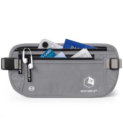 Venture 4TH Travel Money Belt - Keeps Your Cash Safe When Travelling - Hidden Waist Passport Holder with RFID Blocking Technology is Designed for Superior Anti-Theft Protection and Comfort (Silver)