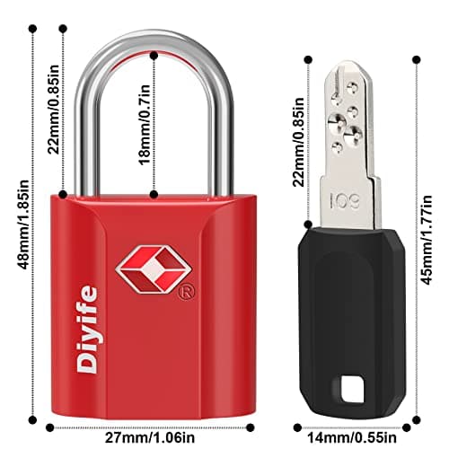 TSA Luggage Lock with Keys [2 Pack] - Diyife Heavy Duty Zinc Alloy Security Padlock for Travel Suitcase Bag Case with 4 Keys (Red) — view 4