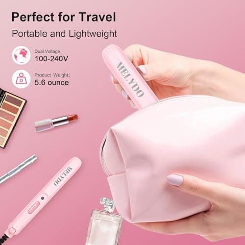 MELYDO Mini Hair Straightener for Short Hair, Small Travel Size Ceramic Straighteners, Quick and Easy Hair Styling, Dual Voltage and UK Plug, 1.8m/6ft Wire, Pink — view 2