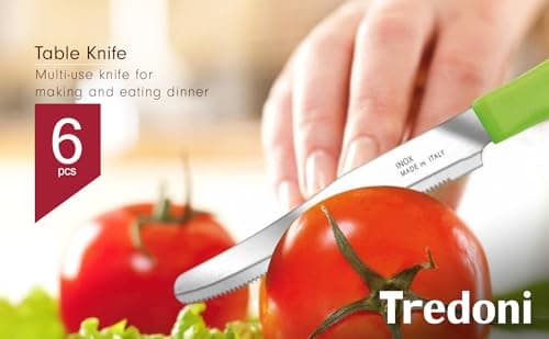 Tredoni 6 Kitchen Knives Set - 11cm Serrated Blade, Rounded Tip (White) — view 2