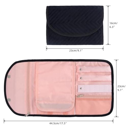 igadgitz home U7253 Foldable Jewellery Organiser Bag, Pouch, Roll, Storage, Portable for Travel - Black and Peach — view 2