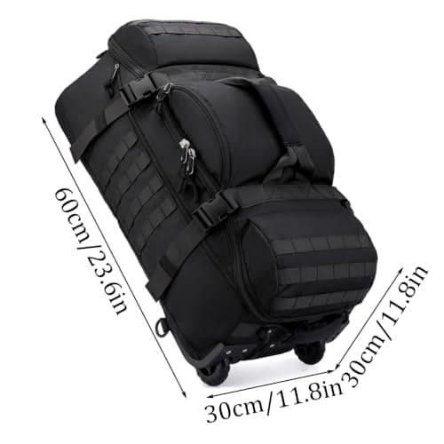 70L Wheeled Duffel Backpack Rolling Travel Bag Water Resistant Holdall with Hidden Straps Heavy Duty Foldable Sports Duffel Bag for Overnight Camping Beach Business Trip Storage (Black) — view 2