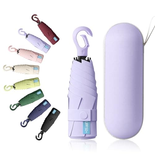 Detontek 6 Ribs Mini Travel Umbrella, Mini Folding Umbrella, Small Umbrella, Pocket Umbrella, Umbrella With Buckle Handle, Dual Purpose, With Storage Box (Purple)