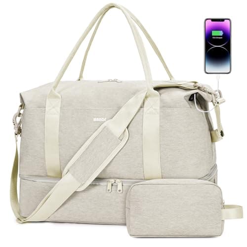 WANDF Cabin Bag 45x36x20 for Easyjet Airlines Underseat Travel Bag with with USB Charging Port, Wet Pocket & Shoes Compartment Carry on Hand Luggage Weekend Bag for Women and Men ((Beige)