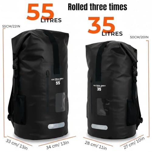 Premium 35L Waterproof Dry Bag Backpack, Sack with Phone Dry Bag, Perfect for Boating/Kayaking/Canoeing/Fishing/Rafting/Swimming/Camping/Snowboarding (35 L, Black) — view 3