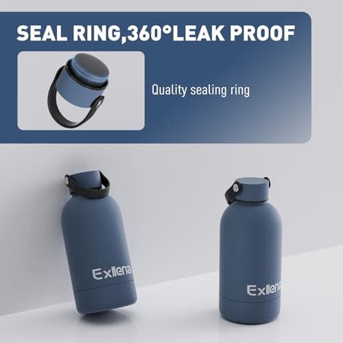 Exllena 350ml Small Water Bottle 350m for Handbag, Small Drinks Bottle with Handle Lid and Carabiner, Double Wall Vacuum Keeps Drinks Cold 24 Hrs/Hot 12 Hrs BPA Free (WhaleBlue) — view 4
