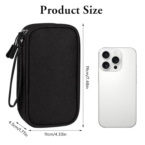 Yilnlg Cable Organiser Bag, Double Layer Electronics Accessories Organiser Bag, Travel Accessories Bag Organiser for Cables for Charging Cable Flash Drive SD Card Power Bank USB Black — view 2