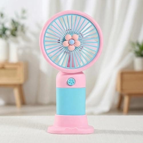 PORUPAEL Handheld Fan, Cute flower Hand Desk Fan Rechargeable Mini Portable Fans Handheld USB Rechargeable Fans Hand Held Travel Cooler for Home Office Bedroom Outdoor Travel (Pink) — view 2