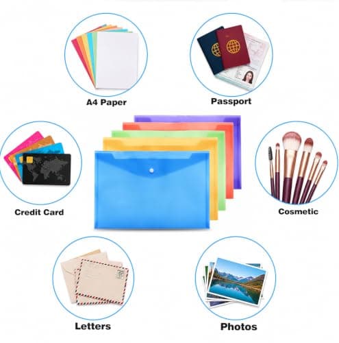Qcdou Plastic Wallets A4, 6Pcs Plastic Document Folder, Waterproof Wallets Folders, Document File Folders with Button, A4 Popper Wallets for Home Office School Organization Supplies — view 4