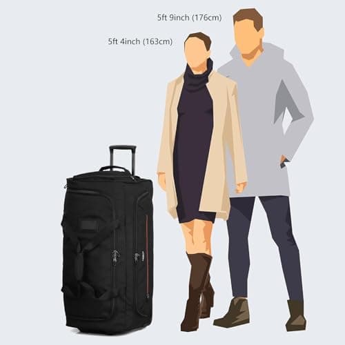 TONRUYN 85L Travel Duffle Bag with Wheels and Telescopic Handle Large Wheeled Holdall for Travel Rolling Duffel Bags 29'' Soft Trolley Luggage with Shoe Compartment & Wet Pocket, Black — view 6