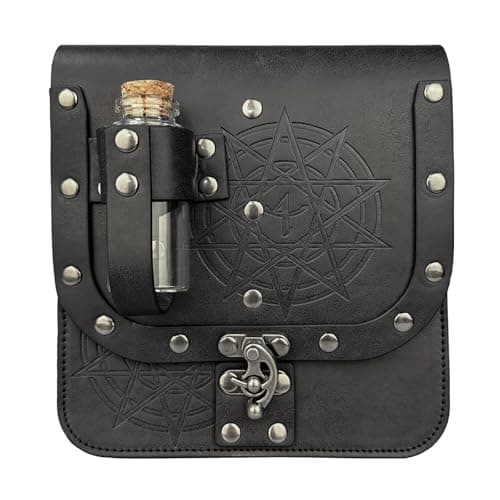HiiFeuer Medieval Alchemy Faux Leather Belt Bag with Cork Potion Vials, Fantasy Wizard Waist Pouch Side Pack for Halloween (Black C) — view 2