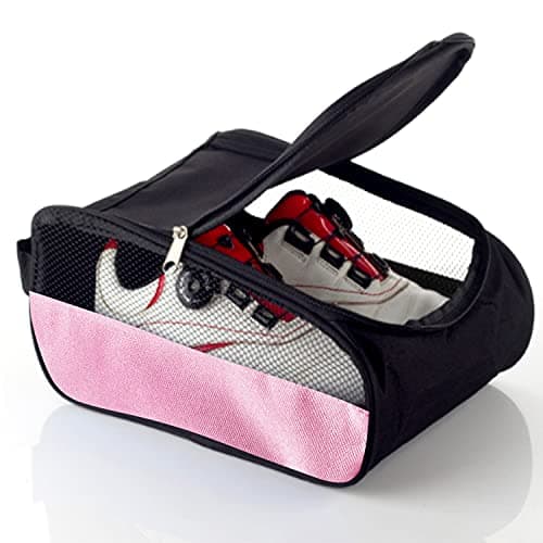 Getfitsoo Golf Shoe Bag, Golf Shoes Bags Men/Women Outdoor Zippered Carrier Bags with Ventilation Sport Shoes Bag Travel Shoe Bags, Light Pink, Common