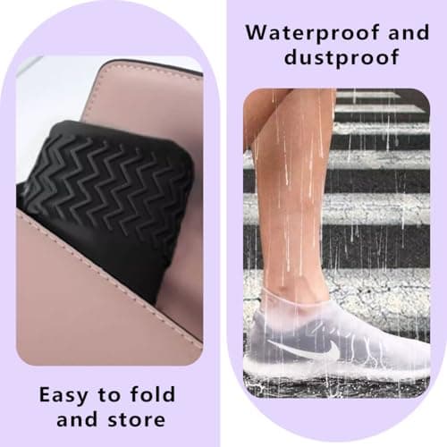 JIANGBINGREN 2 Pairs Reusable Waterproof Shoe Covers, Silicone Overshoes Rain Shoes Cover, Non-Slip Folding Shoe Protector Cover to Prevent Rain from Entering Shoes — view 3