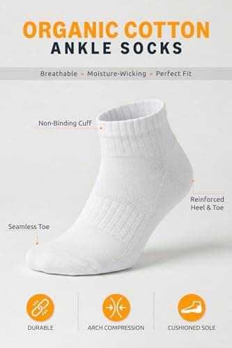 GoWith 4 Pairs Ankle Socks for Men & Women, Organic Cotton Cushioned Athletic Quarter Socks, Seamless, Moisture Wicking — view 4