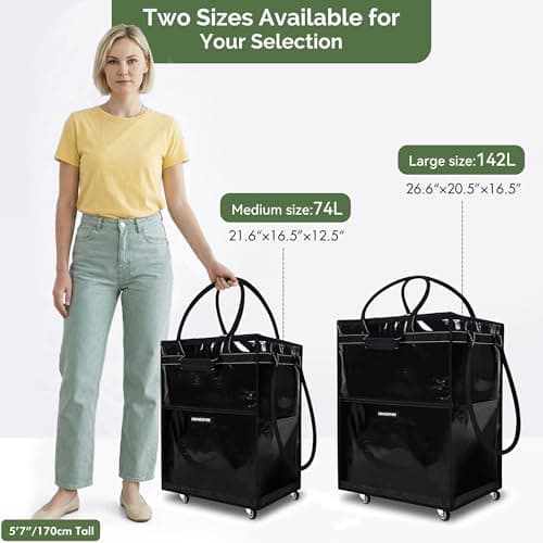 HOMESPON Foldable Shopping Trolley Bag on Wheels, Large Waterproof Reusable Grocery Tote, 5 Sturdy Handles Rolling Shopping Bag for Groceries, Laundry, Camping and Moving — view 6