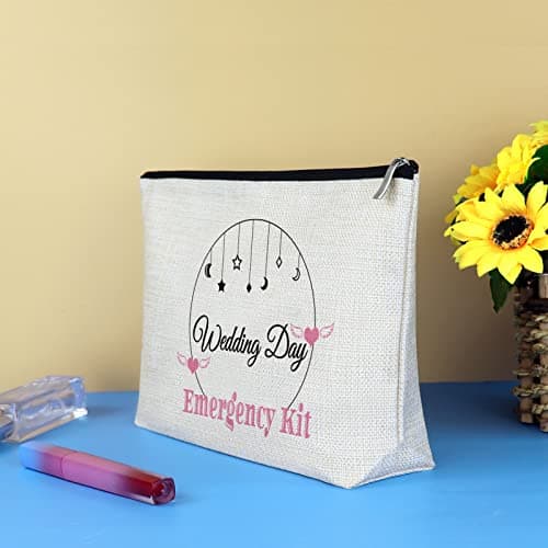 Wedding Day Emergency Kit for Bridal Bridesmaid Makeup Bag Bridal Shower Gift Travel Cosmetic Pouch Bride to Be Gift Maid of Honor Gifts Bachelorette Party Gifts for Best Friend Bestie Cosmetic Bag — view 6