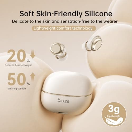 biaze Wireless Sleep Earphones,Side Sleep Earphones with Noise Reduction Function in Ear with Bluetooth 5.4,LED Display 3g Mini Earbuds,30H Long Battery Life Compatible with Apple and Android,Beige — view 4