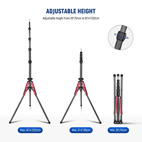 NEEWER Light Stand Carbon Fiber with 180° Reversible Legs, 1/4" to 3/8" Screw Adapter and Bag, 86.5"/220cm Portable Travel Tripod Stand for Outdoor Photography Speedlite Strobe Softbox, ST210R — view 6