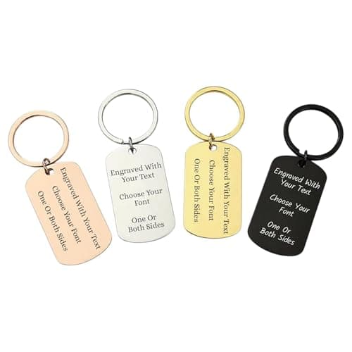 Custom Engraved Dog Tag Keyring – Personalised Stainless Steel Keyring for Him or Her – Velvet Bag – Black, Silver, Gold, Rose Gold – Add Your Own Text (Silver)