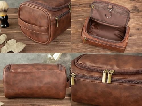Personalized Men's Leather Toiletry Bag,Shaving Kit Groomsmen Gifts,Custom Name Mens Toiletry Bags for Traveling,Gifts for Boyfriend Dad Husband Birthday Anniversary Christmas Wedding, Black, Home — view 6