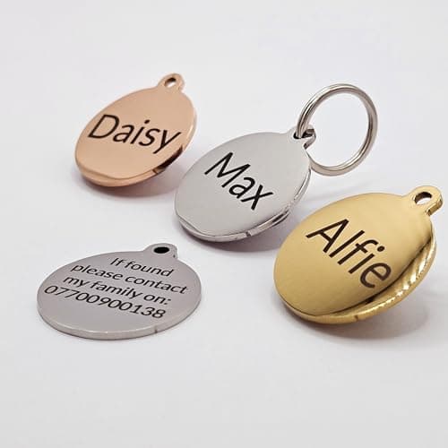 Personalised Laser Engraved Stainless Steel Dog and Cat ID Tags, Available in 5 Colours and 2 Sizes (Rose Gold, Small (25mm)) — view 4