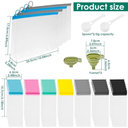 HAIJED 50Pcs Protein Powder Travel Container Set, Reusable Protein Powder Container to Go with 42Pcs Single Dose Bags & 4Pcs Large Zip Bags, 2Pcs Funnel and 2Pcs Spoon for Workout Fitness Traveling — view 2