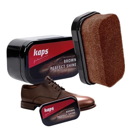 Shoe Polish Sponge Gives Instant Gloss, For Leather Shoes Boots Bags, Kaps Perfect Shine, (Brown)
