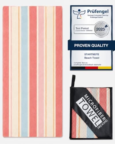 200 x 90 cm Microfibre Towel - Large Size Quick Drying Microfibre Beach Towels for adults, Sand-Free, Absorbentextra large Beach Towels for adults - Includes Storage Bag (Red British-style stripes)