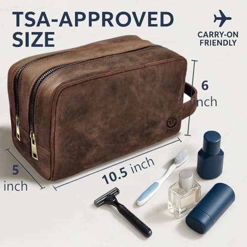 Rustic Town Leather Toiletry Bag - Spacious Dual Compartment Dopp Kit Organizer for Easy Packing - Premium Full Grain Leather Shaving & Bathroom Travel Case - Ideal Gift for Men & Women, Dark Brown — view 3