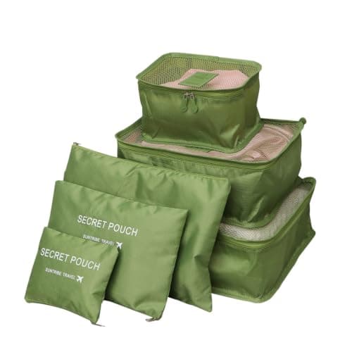 6Pcs Waterproof Travel Storage Bags, Green Oxford Fabric Organisers