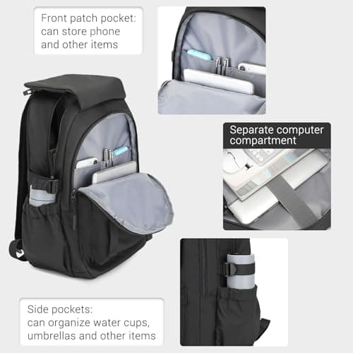 Kono Backpack Men, Backpack Portable Travel Backpack Waterproof with Adjustable Buckle and Multiple Pockets for Travel Weekender Sport(Black) — view 4