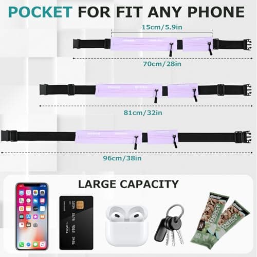 Running Belt Waist Bag, Orange, Dual Zip Pockets, Adjustable Elastic Strap with Reflective Strips (Purple) — view 6