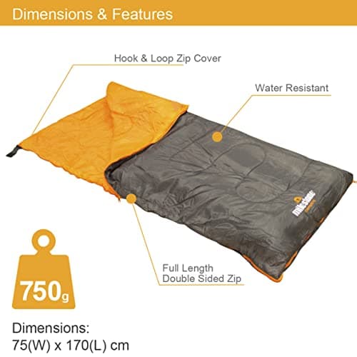 Milestone Camping Rectangular Sleeping Bag for Adults & Kids | Insulated 2 Season for Camping, Hiking, Outdoor Holidays | Grey & Orange | Packs Down Tight | 170cm x 75cm (Pack of 2) — view 2