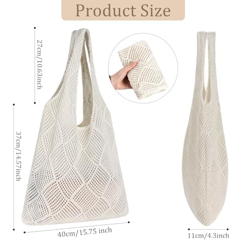 Etercycle Crochet Tote Bag, Mesh Beach Bag for Women Knit Summer Hobo Bag Vacation Boho Tote Bag (Beige) — view 2