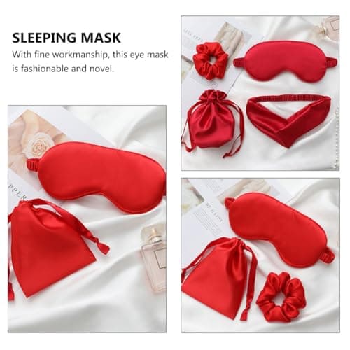 VINTORKY Artificial Silk Eye Mask Set 4pcs with Hair Tie Hairband and Storage Bag, Promote Sleep and Eye Fatigue, Comfortable Sleep Mask Kit for Travel and Night Use — view 3
