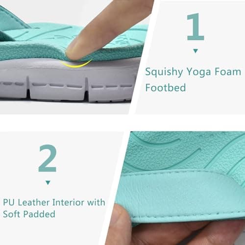 KuaiLu Flip Flops Women Leather Arch Support Summer Wide Fit Beach Pool Ladies Thong Sandals Yoga Memory Foam Cushion Slip On Shower Cloth Fabric Orthopedic Plantar Fasciitis Flipflops Turquoise 6 — view 5