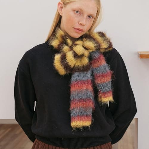 YUXITA Color Blocking Stripe Knit Scarf Soft Knitting Fabric Neckerchief Lightweight Unisex Winter Accessory For Family Travel — view 6