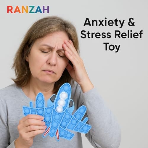 RANZAH Airplane Shape Pop Fidget Toy – Silicone Sensory Bubble Push Toy for Kids & Adults, Stress Relief, Anxiety & ADHD Calming Toy, Reusable Travel Toy (Blue Jet Design (Aeroplane) — view 6