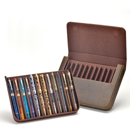 Lanxivi 12 Fountain Pen Case Genuine Leather Organizer, Crazy Horse Cowhide Leather Portable Pen Bag Pouch Drawer Style — view 3