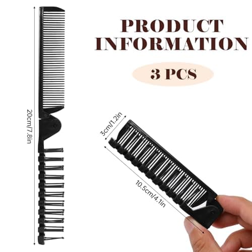3pcs Folding Comb Travel Foldable Brush Comb Portable Hair Brush, Pocket Hair Brush for Men, Double Headed Hair Brush Hairdressing Tools Plastic Folding Comb Anti-Static Hair Comb Mini Pocket Comb — view 2