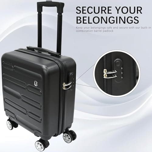 Unibos | 45cm Black Hard Shell Cabin Suitcase – Lightweight Hard Shell ABS Travel Luggage with 4 Spinner Wheels & Telescopic Handle– Short Trips, Weekend & City Breaks (Black) — view 4