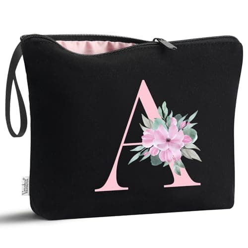 Vavabox Personalised Initial Make Up Bag, Gifts for Women (A, Black)