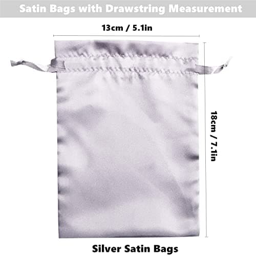 Gbateri 35 Pack 5X7 Inch Silver Satin Gift Bags With Drawstring - Small Jewelry Pouches for Wedding Favors, Christmas, Baby Shower Party - Silk Jewellery Packing — view 2