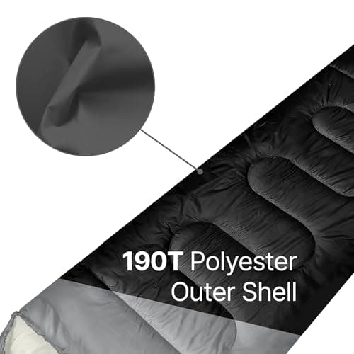 azark Premium Lightweight Sleeping Bag for Adults & Kids, 400 GSM, 4 Season Waterproof Sleeping Bag, Comfortable & Portable, Machine Washable, Camping & Hiking Essential (Black/Grey) — view 5