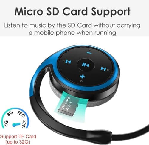 SUJAHHUJIQ Behind The Head Headphones, Bluetooth 5.0 Headphones Wrap Around Head, Lightweight Small Foldable Wireless Sports Sweatproof Headset with Microphone, TF Card Slot — view 3