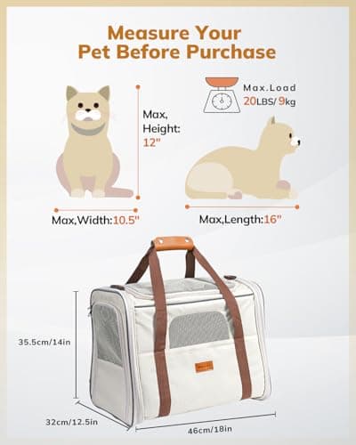 Morpilot Cat Carrier - Airline Approved, Top Opening Portable Dog Bag with Breathable Mesh/Removable Mat, Adjustable Shoulder Strap & Bowl, Foldable Travel Cage, L, Beige (Max 9kg) — view 5