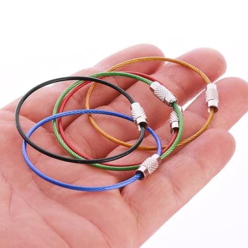 CKANDAY 30 Pcs Colored Nylon Coated Stainless Steel Metal Wire Keychains, 3 Sizes 4" 6" 7.8" Cable Keyrings 2mm Key Rings Loops with Stainless Steel Connecter for Hiking Luggage ID Tags -5 Colors — view 3