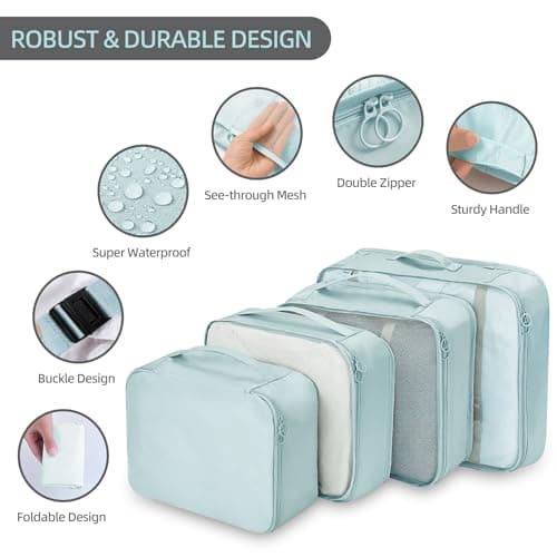 12Pcs Packing Travel Cubes for Suitcase Luggage Organizers with 5 Drawstring Bags,Suitcase Organiser Bag with Waterproof Shoe Storage Bag Compression Pouches Blue — view 2